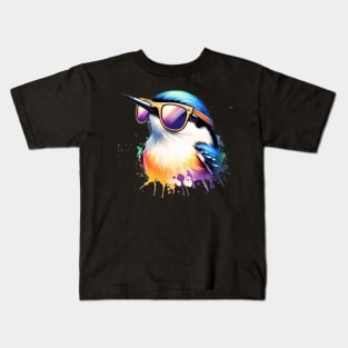 Watercolor White Breasted Nuthatch. Kids T-Shirt